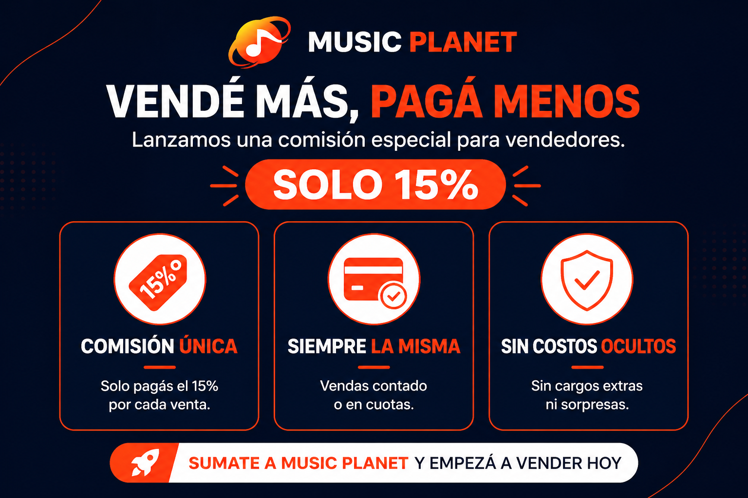 Comisión 15% Music Planet